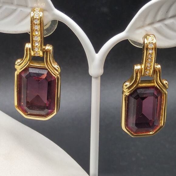 Vintage Swarovski Purple Crystal Pendant Necklace & Earrings, Monet Chain, 1990s - Picture 6 of 10